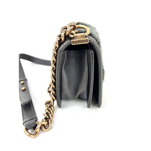 Chanel Small Boy Flap Quilted Goat Hair Gray Leather Shoulder Bag RARE - Picture 6 of 16